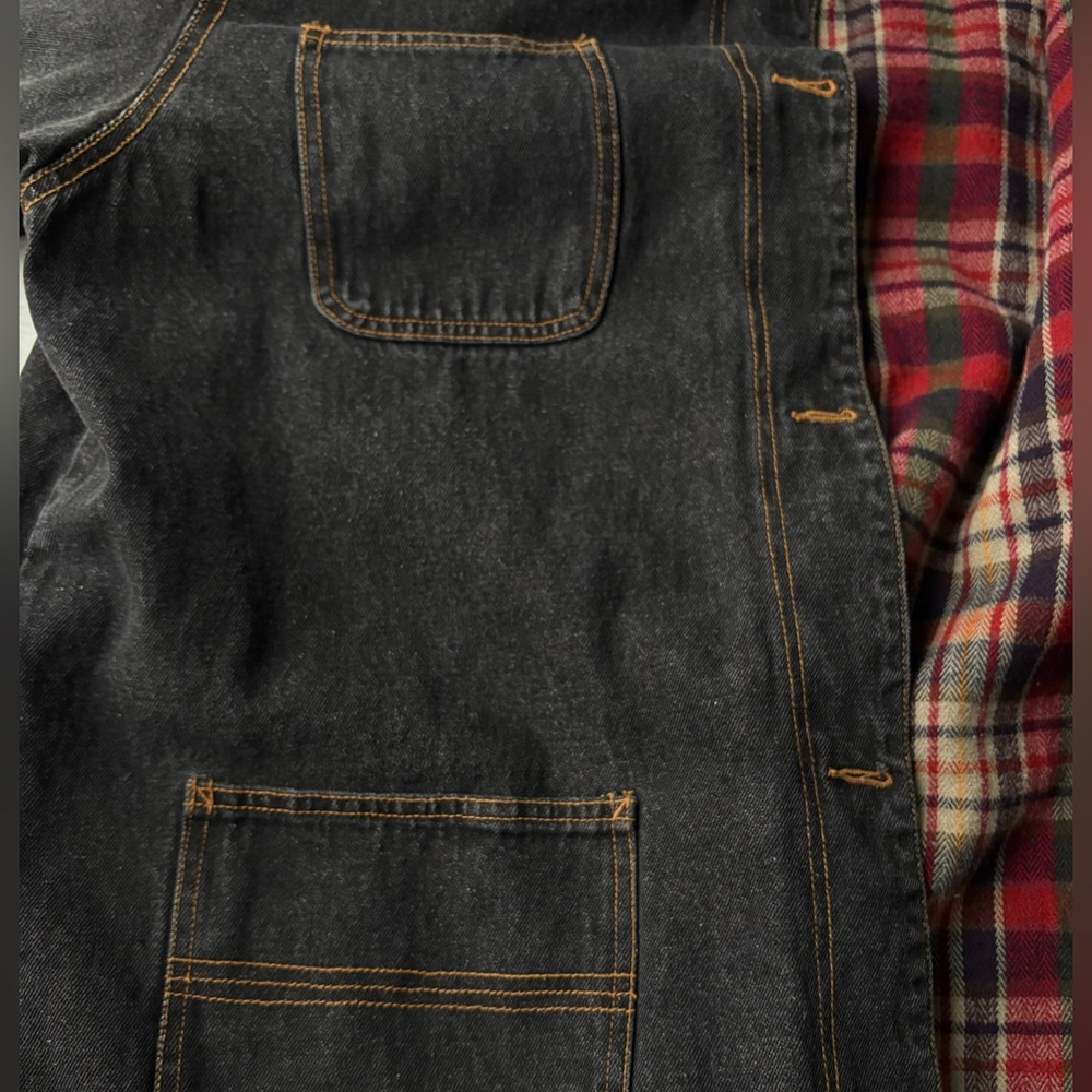 Women's Black Denim Field Jacket with Brown Trim and Flannel Lining - Picture 8 of 9